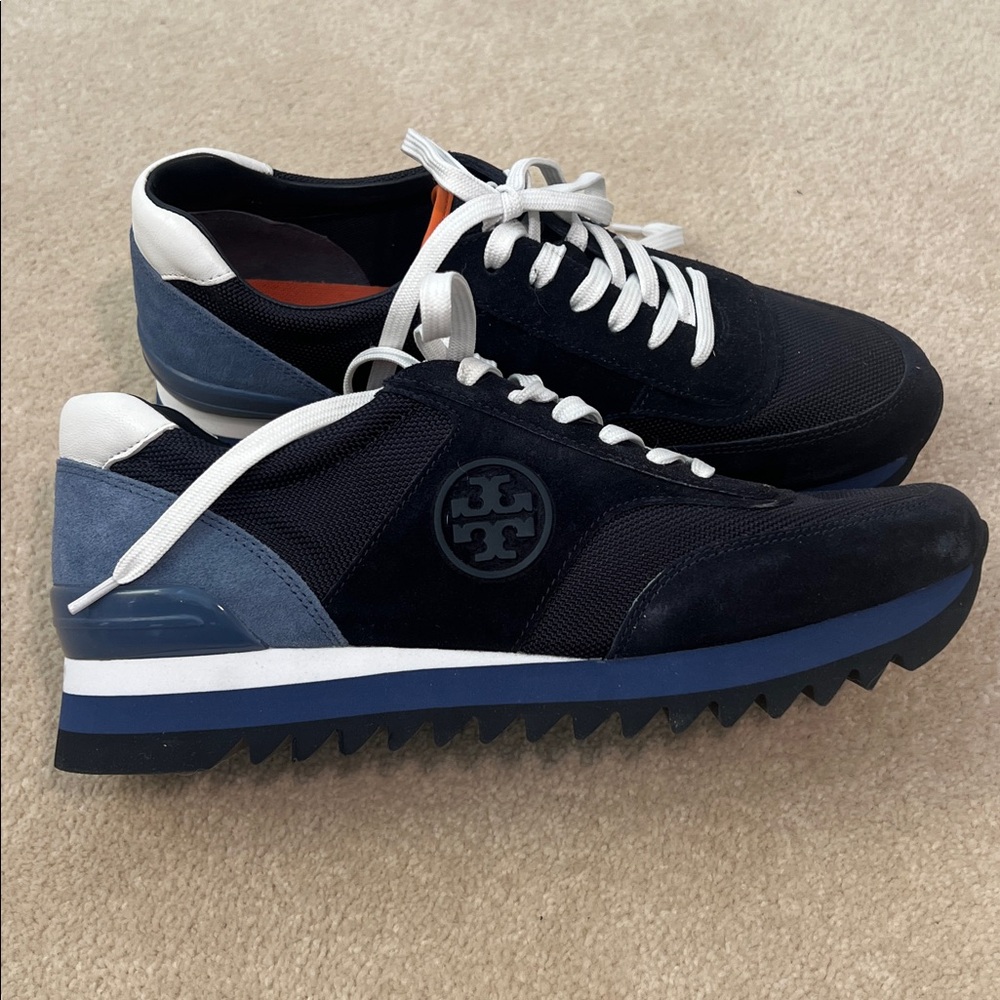 NWOT Tory Burch Navy and White Sneakers with Orange Insole
